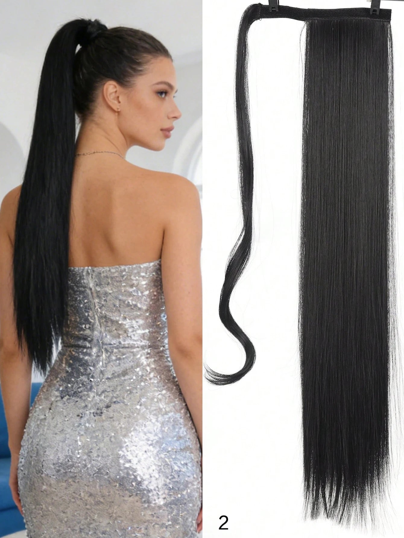 Synthetic Hair 26'' Long Straight Ponytail Wrap Around Ponytail Clip in Hair Extensions Black Hairpiece Headwear 2026