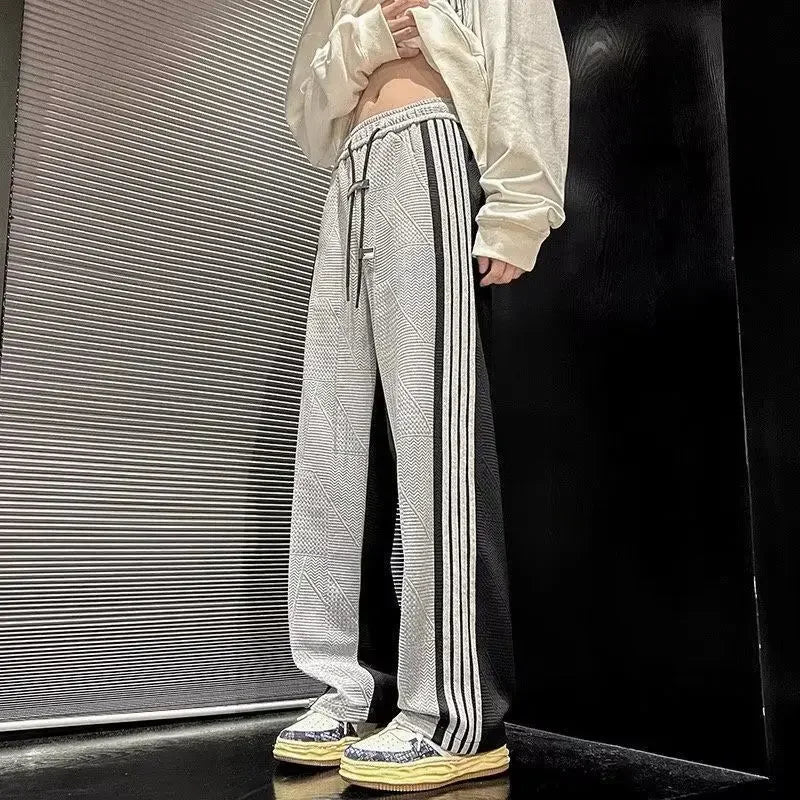 Trousers Summer Men's Sweatpants Thin Striped Straight Male Sports Pants Wide Leg Big Size Korean Y2k Fashion 2025 Casual Long