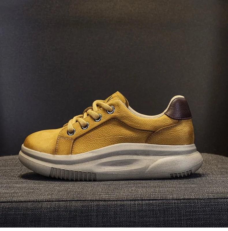 DRKANOL Spring Genuine Leather Casual Sneakers Women Thick Bottom Platform Lightweight Single Shoes Ladies Wedges Heel Shoes