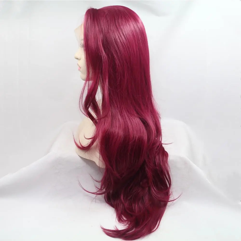 Synthetic Burgundy Lace front wigs  Heat Resistant Fiber Long Wavy Wig Burgundy Wine Wigs Side Part