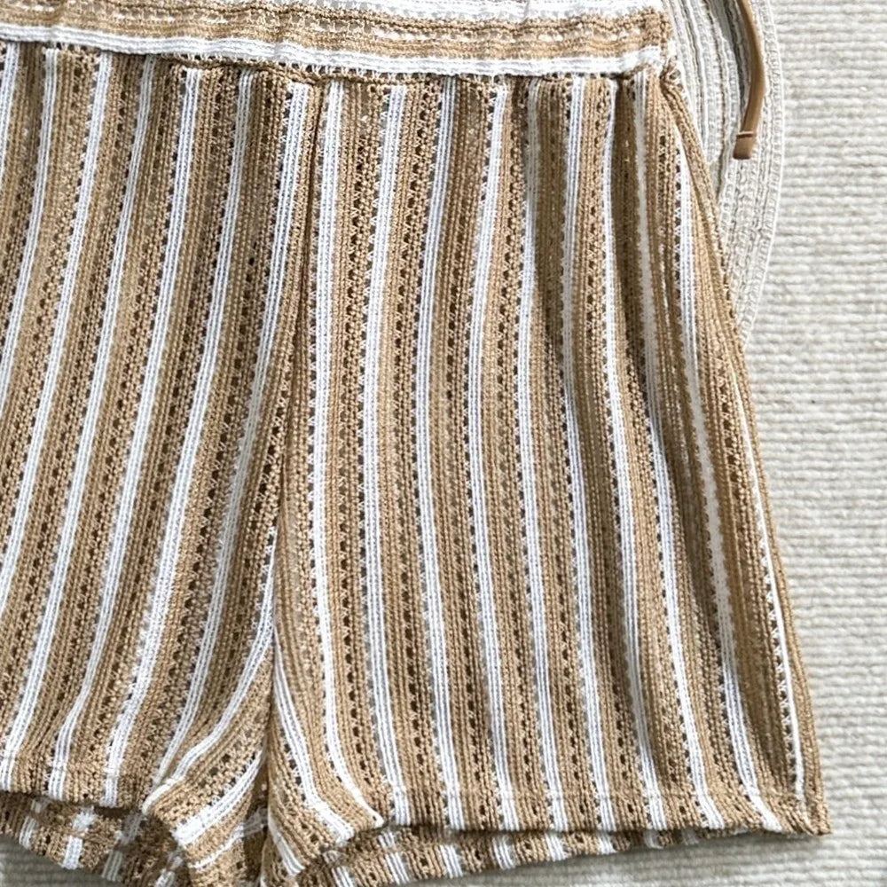 Fashion Stripes 3 in 1 Swimwear Set Lace Up Slim Fit Bikini Bathing Suit Deep-V Sleeveless Knitting Swimsuit Vacation