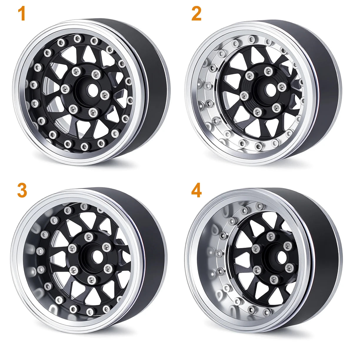 4Pcs 1.9 Aluminum Beadlock Wheel Rims Adjustable Offset 12mm Hex for 1/10 RC Crawler Car TRX4 TRX6 SCX10 90046 GEN7 8 D90 Parts