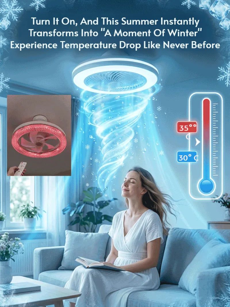 Led Fan Light Smart Remote Control Ceiling Fan With Light E27 For Living Room Converter Base Dimmable 4 Adjustable Wind Speed