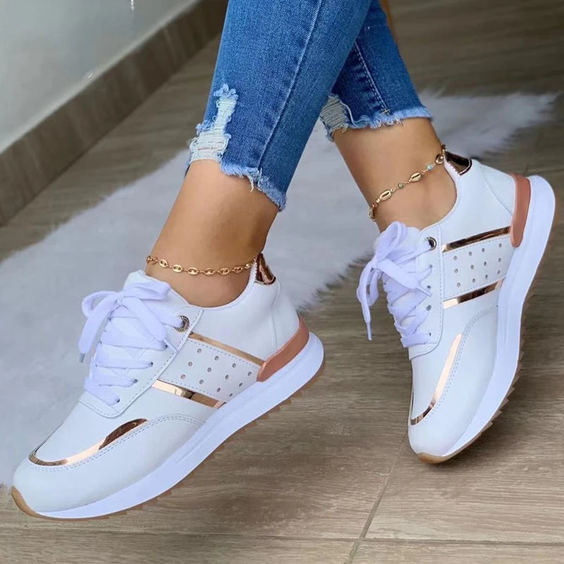 New Women Sneakers Platform Shoes Leather Patchwork Casual Sport Shoes Ladies Outdoor Running Vulcanized Shoes Zapatillas Mujer