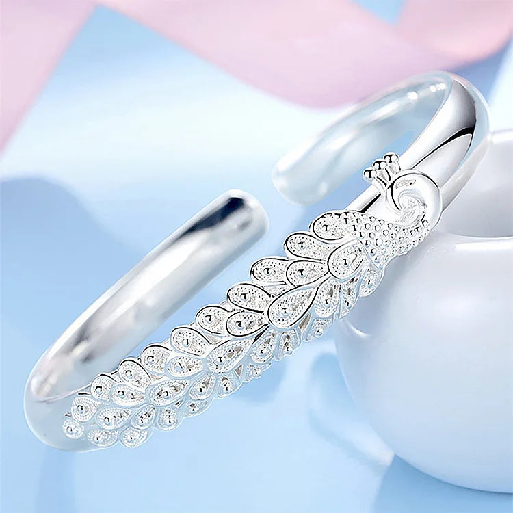 925 sterling silver elegant Peacock opening screen bracelet Bangles for women fashion party wedding Accessories jewelry gift