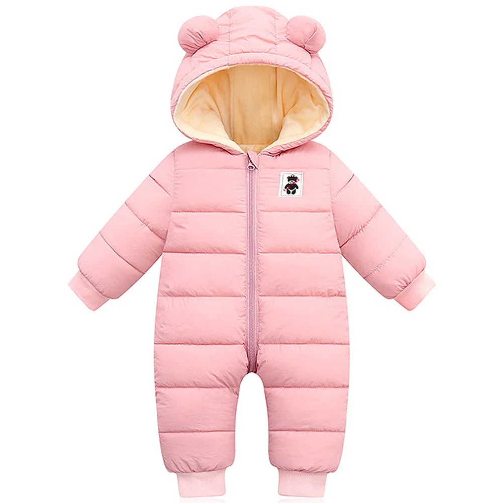 Toddlers Thick Snowsuit,Newborns Fleece Romper with Hood,Boys Girls Ski Wear,Warm Down Jumpsuit,Kids Winter Jumpsuit for 6-24M
