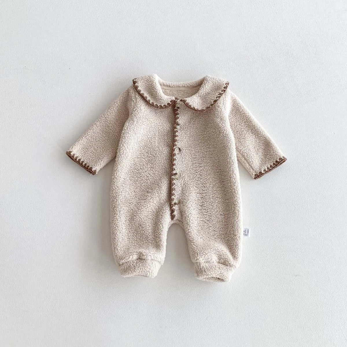 Baby's winter lapel fleece-lined long-sleeved jumpsuit, male and female baby plush long-sleeved jumpsuit, very suitable for goin