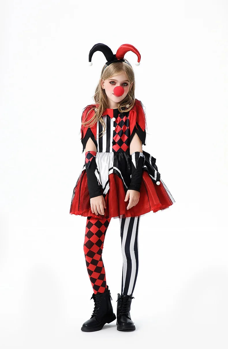 Halloween Cosplay Costumes Horror Clown Dresses Pants Headwear Clothes Sets Carnival Theme Party Role Playing Outfits for Girls