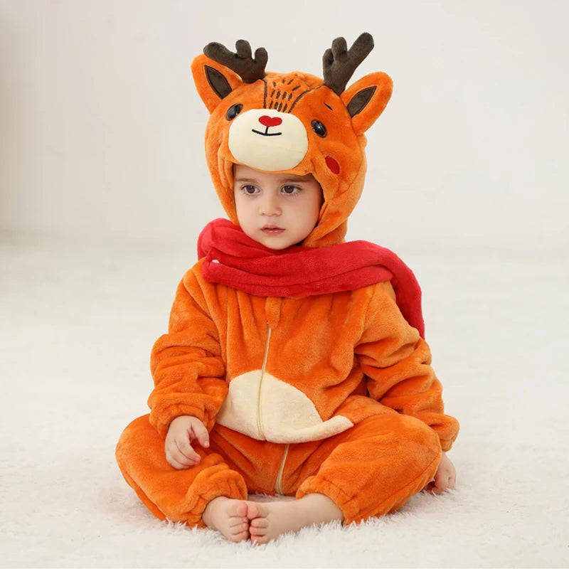 Newborn Baby Deer Animal Cartoon Romper Clothes Girls Pajamas Long Sleeve Hooded Onesies Infant Boys Costumes For Christmas