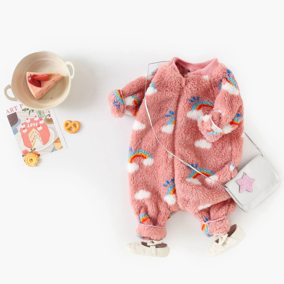 Cute Winter Warm Long Sleeve Fleece Thickened Toddler Girls Jumpsuits Zippper