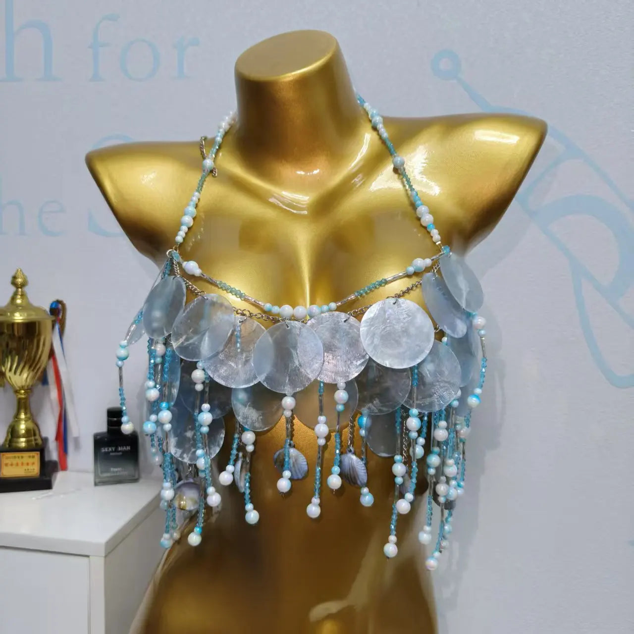 Handmade Sparkly Bohemian Mermaid Shell Beaded Halter Top Women Summer Beach Party Vacation Rave Outfit Sequins Beaded Bra Tops