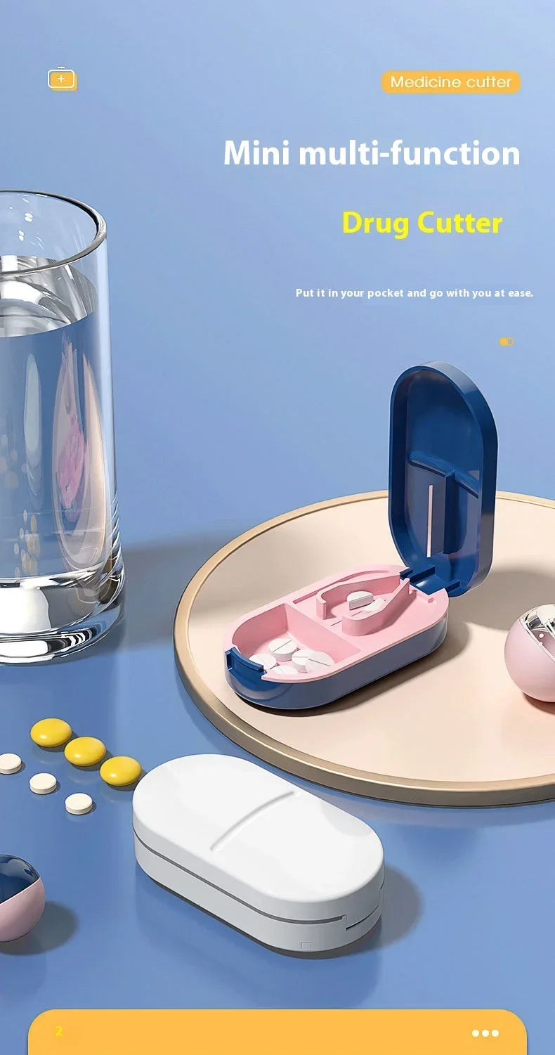 Medicine Pill Cutter Box Portable Drug Box Useful Grinder Splitter Medicine Pill Holder Tablet Cutter Splitter Divider Pill Case