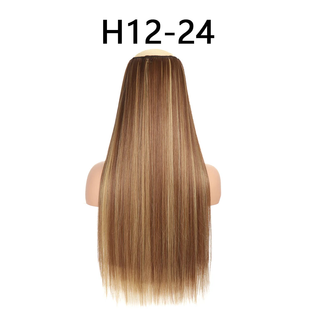 Synthetic 24Inch Hair Extensions OnePiece 5 Clips Long Straight Hairstyle Heat Resistant Fake Hairpiece For Women Natural Brow