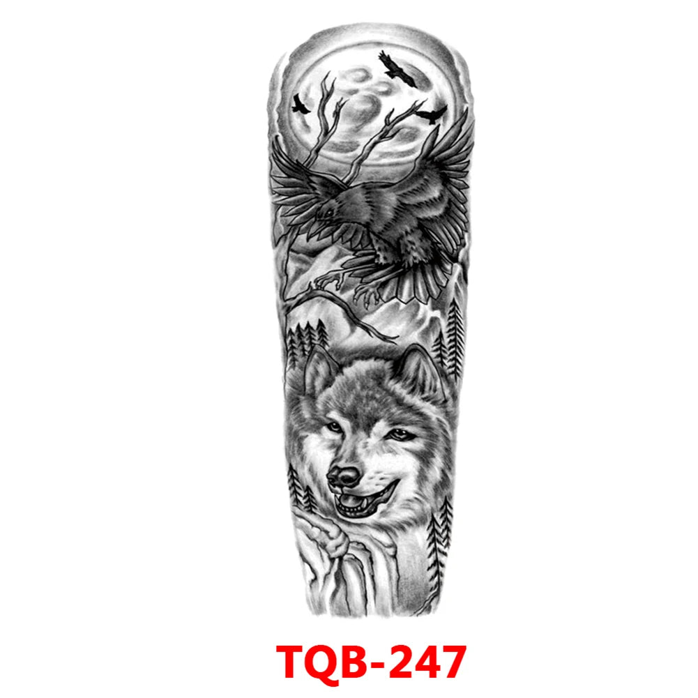 Large Arm Sleeve Tattoo Rose Gear Clock Eye Waterproof Temporary Tatto Sticker Lion Wolf King Body Art Full Fake Tatoo Women Men