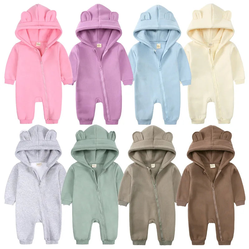 Baby Jumpsuits Rompers Winter Hooded Outfit Hoodies One-pieces Growings Zipper Jumpers Boys Girls Newborn 59-90cm Ropa De Bebe