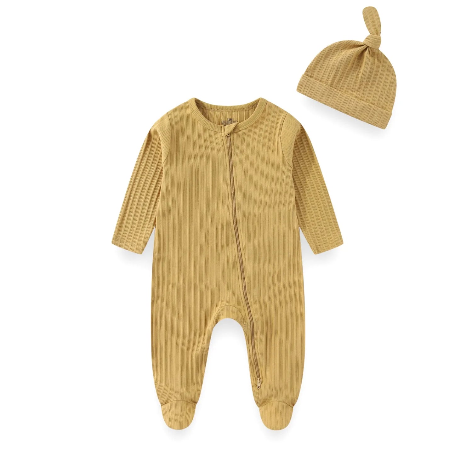2 Pieces Solid Color Romper+Hat 2-way Zipper Cotton Baby Girl Clothes 0-12M Spring Newborn Baby Boy Clothes Sets Winter