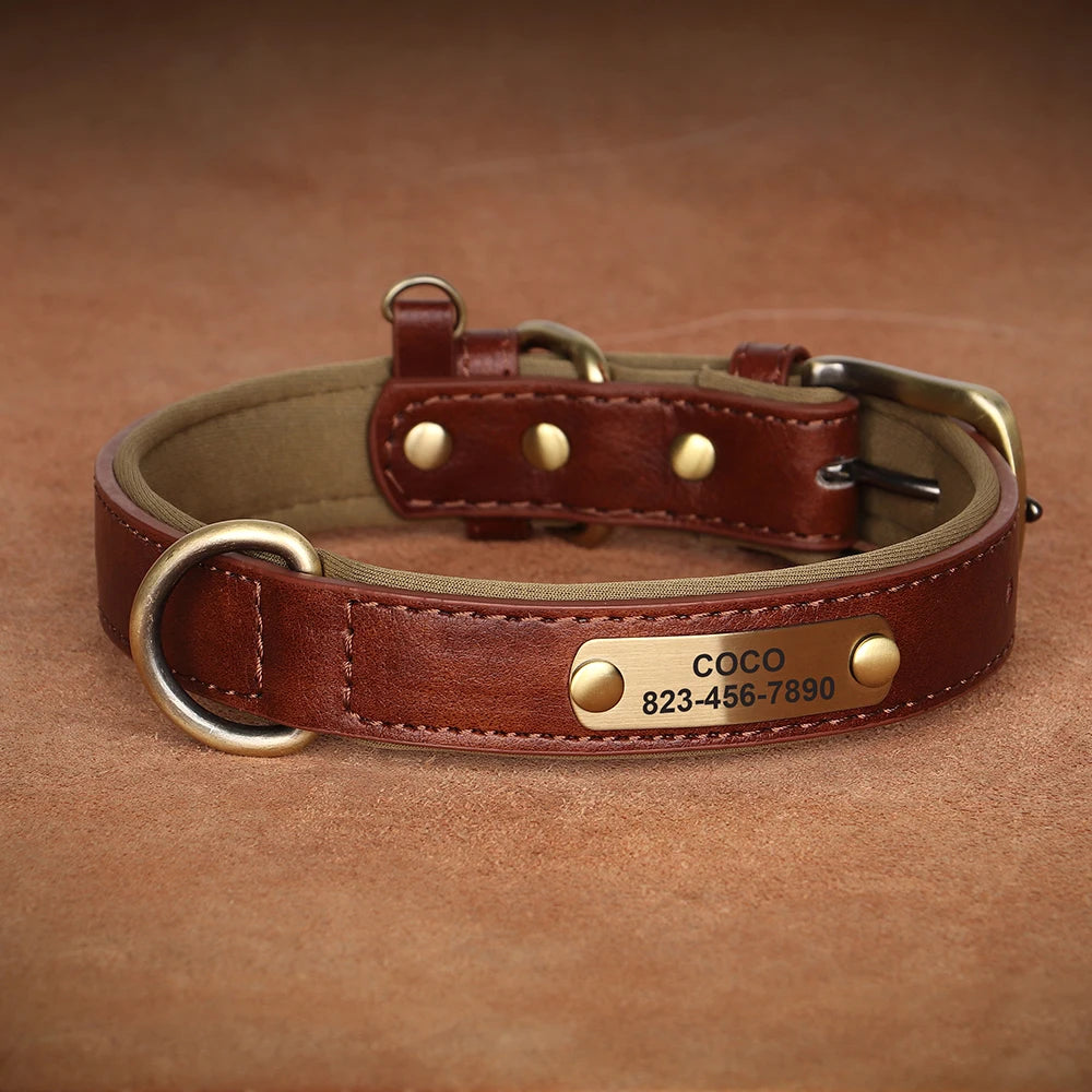 Personalized Dog Collar PU Leather Dog ID Collars Free Engraved Nameplate Adjustable For Small Medium Large Dogs Pitbull