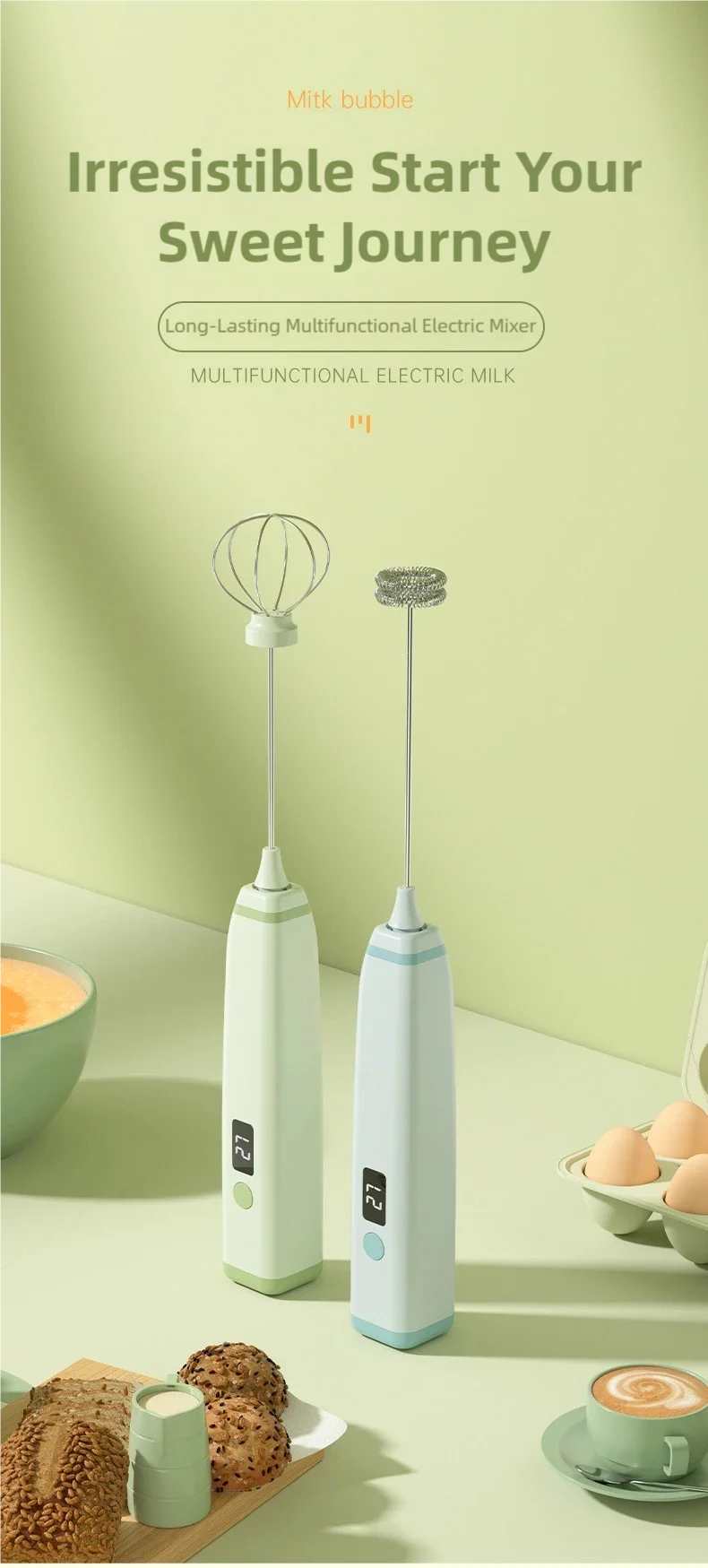 TINSOL Wireless Electric Milk Frother Multi-Function Blender Egg Whisk and Mixer Ideal for Crafting Coffee and Cappuccino Foam