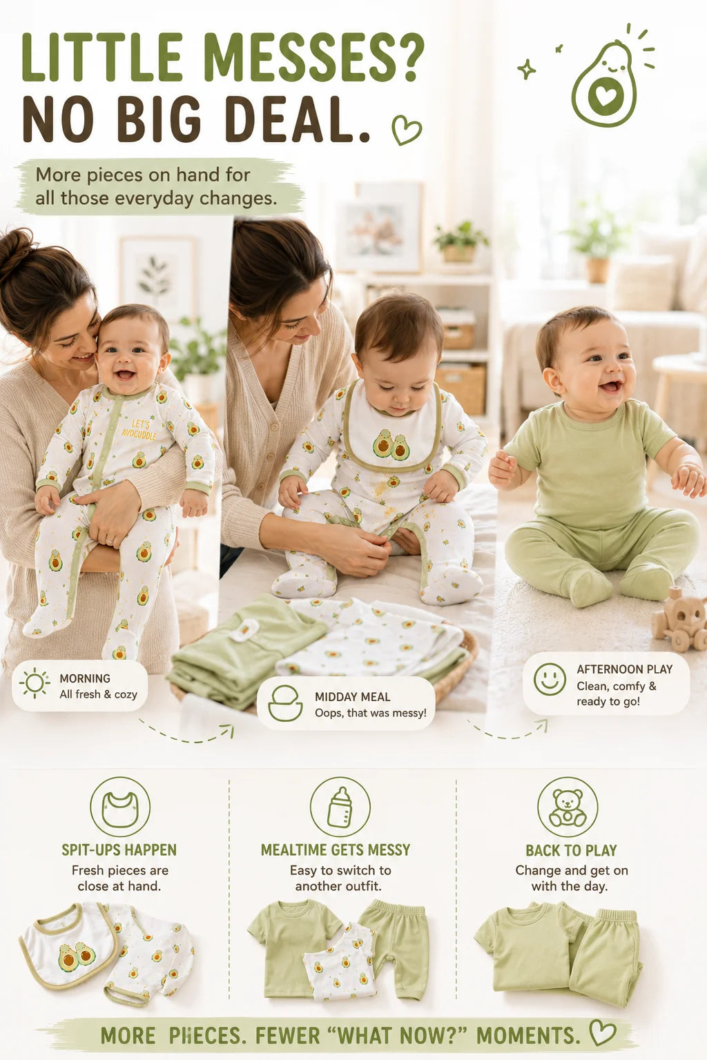 8Pcs Newborn Baby Clothes Set 100% Cotton Avocado Print Bodysuit Romper Cardigan Pants Bib Hat Mittens Infant Outfit 0-6M