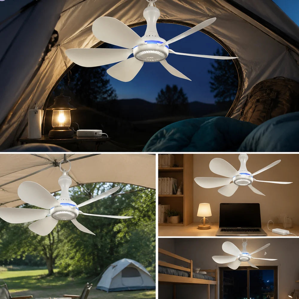 1 Set of USB Mini Quiet Ceiling Fans for Camping, Emergency Portable Outdoor Hanging Fans for Gazebos, Sheds, Dorms, Silent Fans with Extension Cord, White Fan