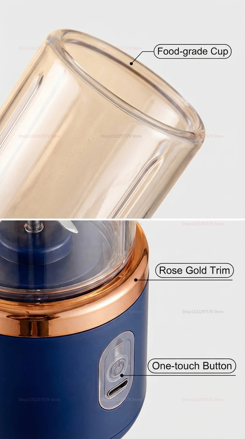 Portable Juicer Cup 6 Blade Blender Household Fruit Juicer Cup USB Rechargeable Double Cup Multifunction Food Portable Blender