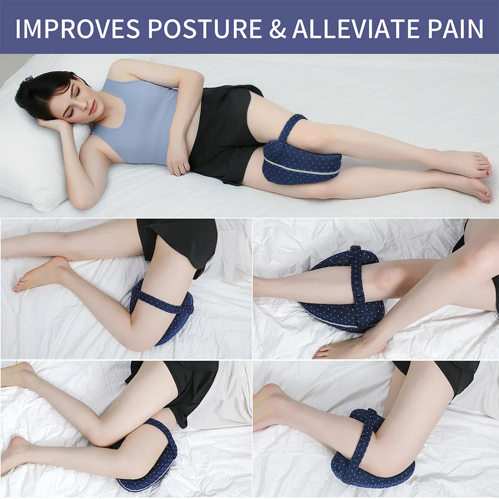 Memory Foam Knee Pillow with Adjustable Strap Heart Hollow Leg Support Pillow for Side Sleepers Pregnancy Relief Hip Back Sciati