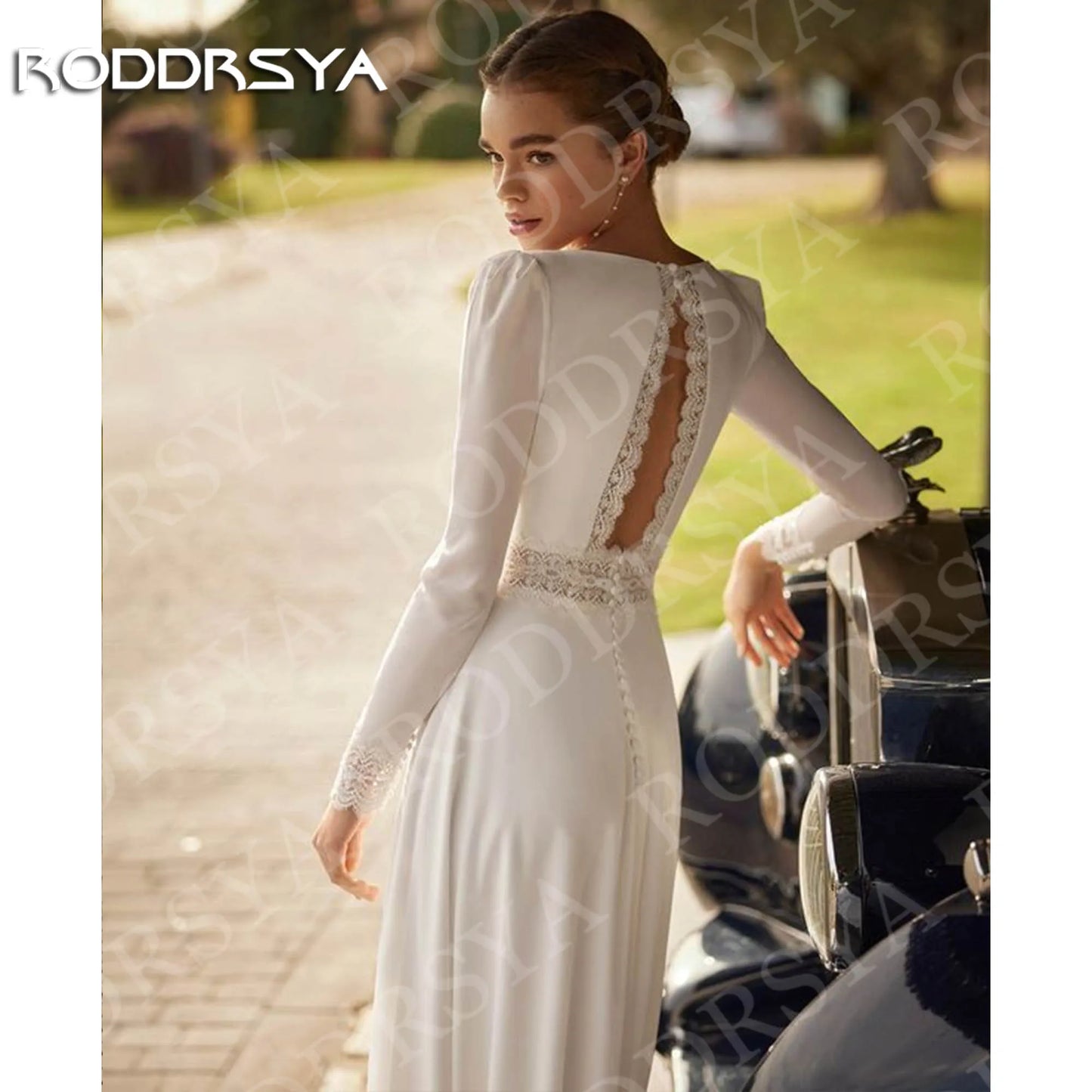 RODDRSYA Square Neck Long Sleeves Woman Wedding Dresses Boho Elegant A Line Open Back Bridal Dress Customized vestido de noiva