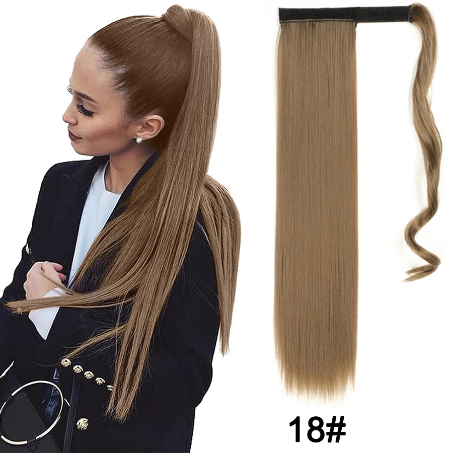 Synthetic Ponytail Long Straight Wrap Around Ponytail Hair Extension Heat-Reistant Fiber Pony Tail Fake Hairpieces For Women