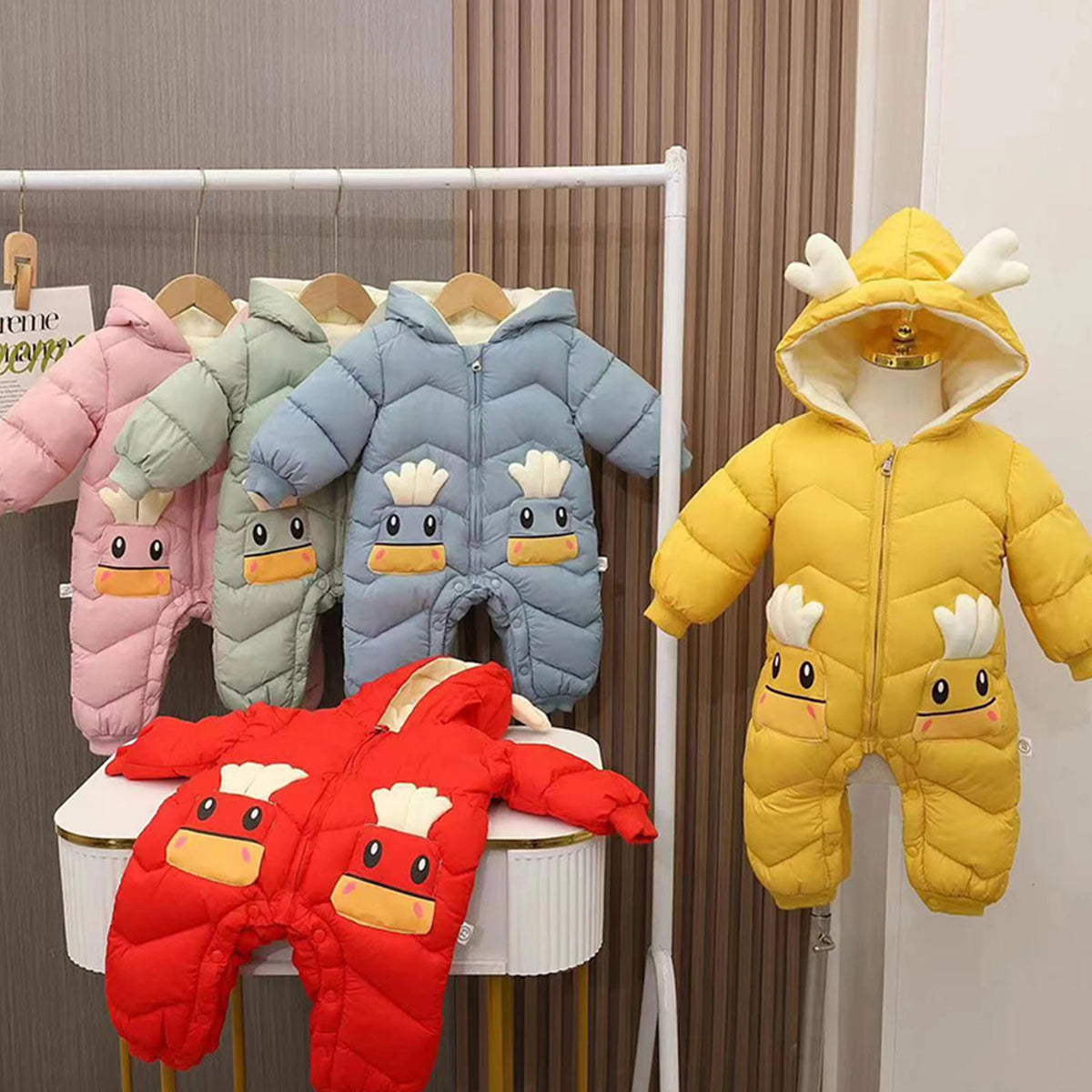 Toddler Kids Winter Rompers,Girls Down Cotton Jacket,Fleece Hood Jumpsuits,Winter Children's Overalls,Boys Snowsuits with Pocket