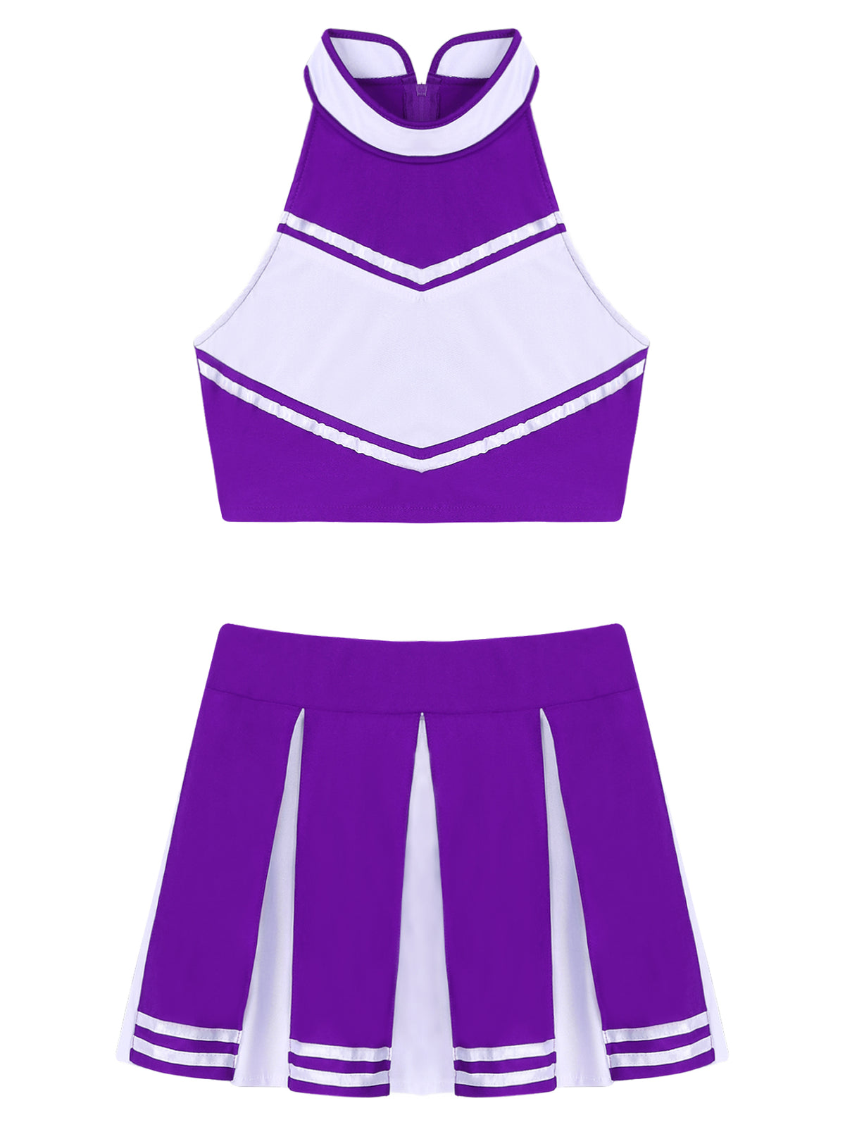 Women Cheerleading Cheerleader Costume Uniform School Girls Carnival Cosplay Outfits Stand Collar Crop Top with Mini Skirt