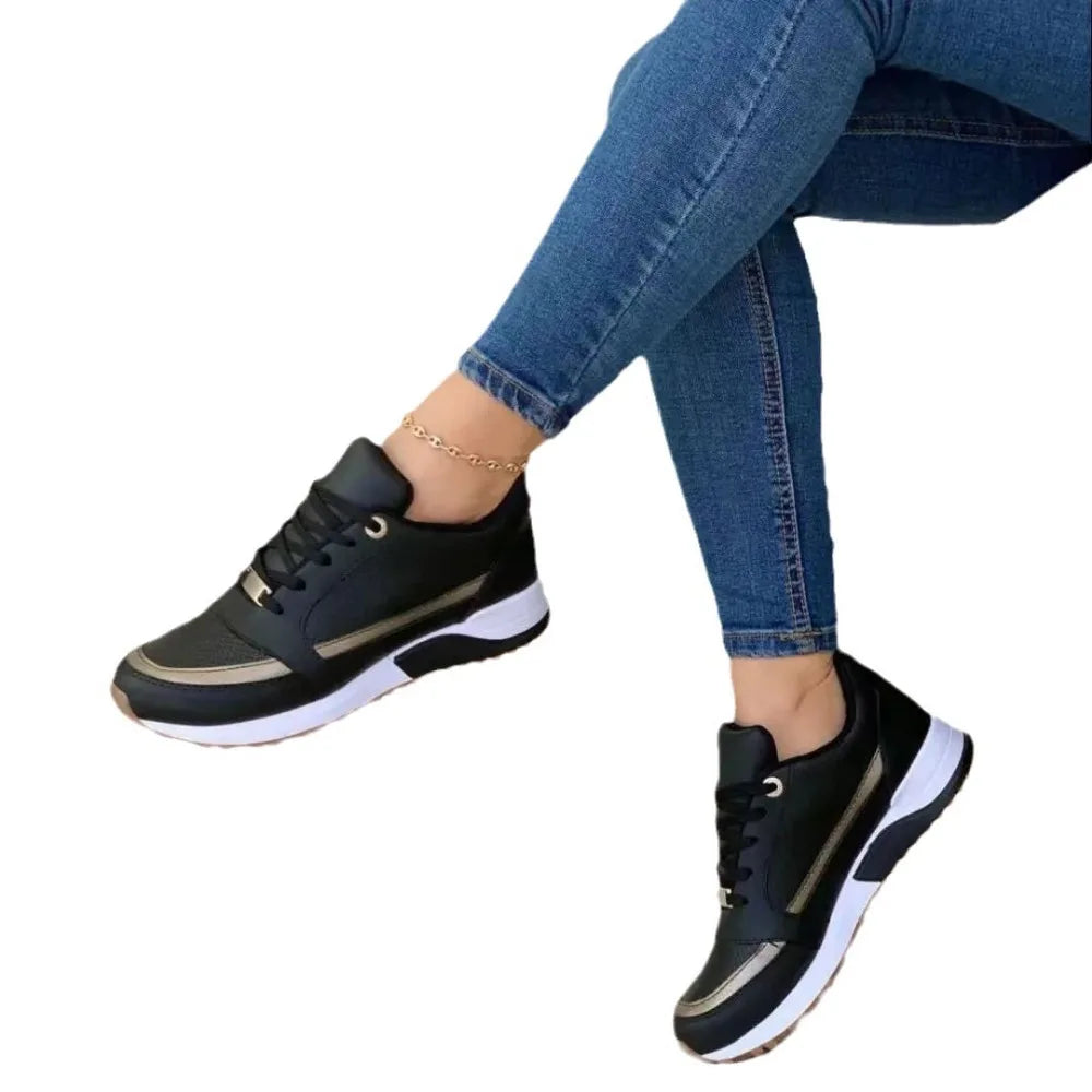Hot Sale Ladies Shoes Lace Up 2024 Autumn Women's Vulcanize Shoes Round Toe Mixed Colors Increase Height Casual Sneakers Women