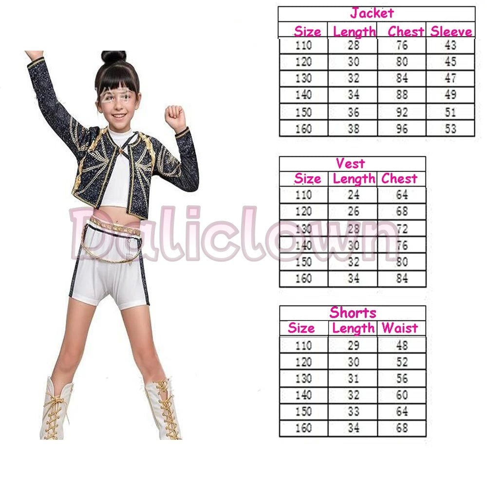 Cool Girl Cosplay Golden Costume Kids 3D Print Idol Group Singing Stage Performance Costume Child Halloween Party Clothes Suit