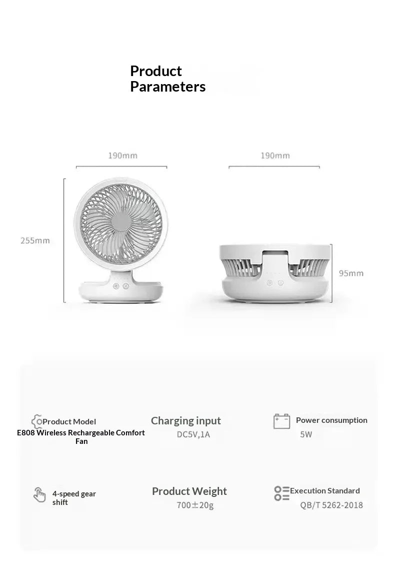 Edon Air Circulation Fan Wireless Suspended USB Rechargeable Night Light Touch Control 4 Wind Speed Folding Electric Fan