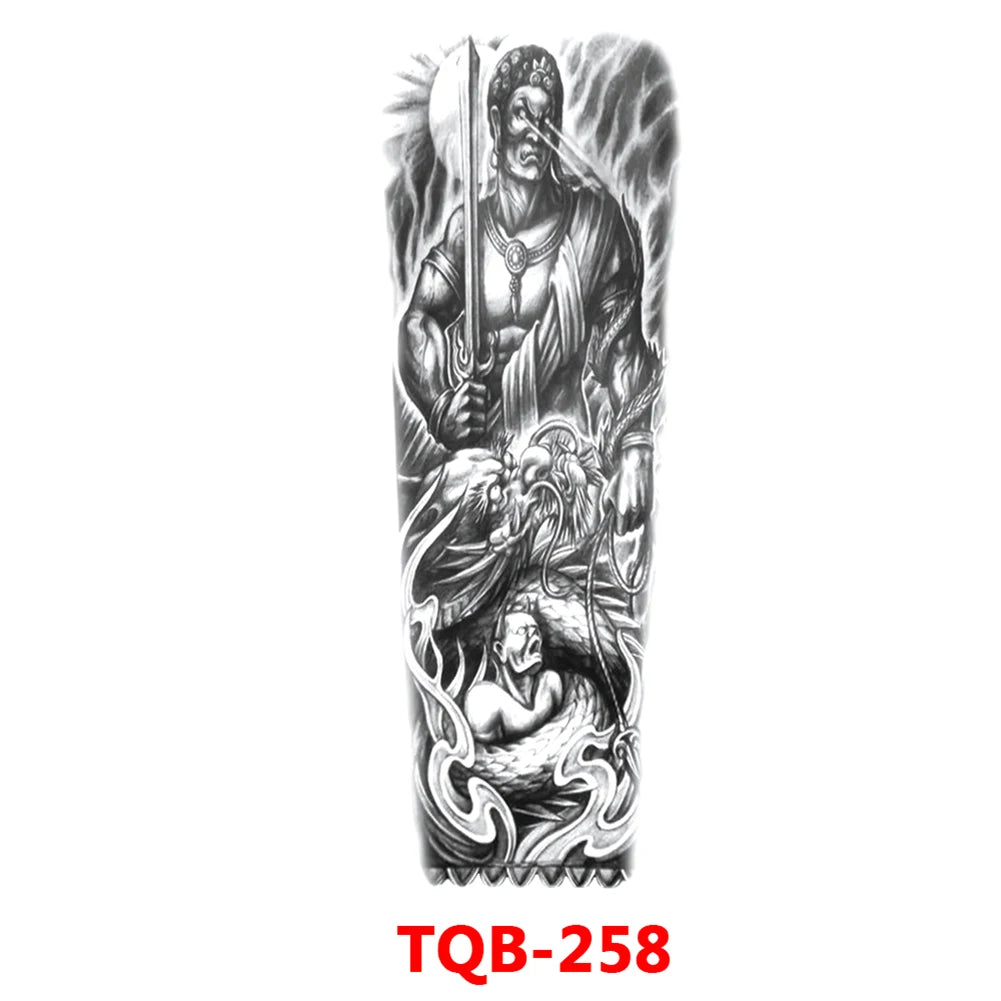Full-arm Tattoo Stickers With The Crown Of The Virgin Of Jesus And Lion Waterproof Tattoo Stickers