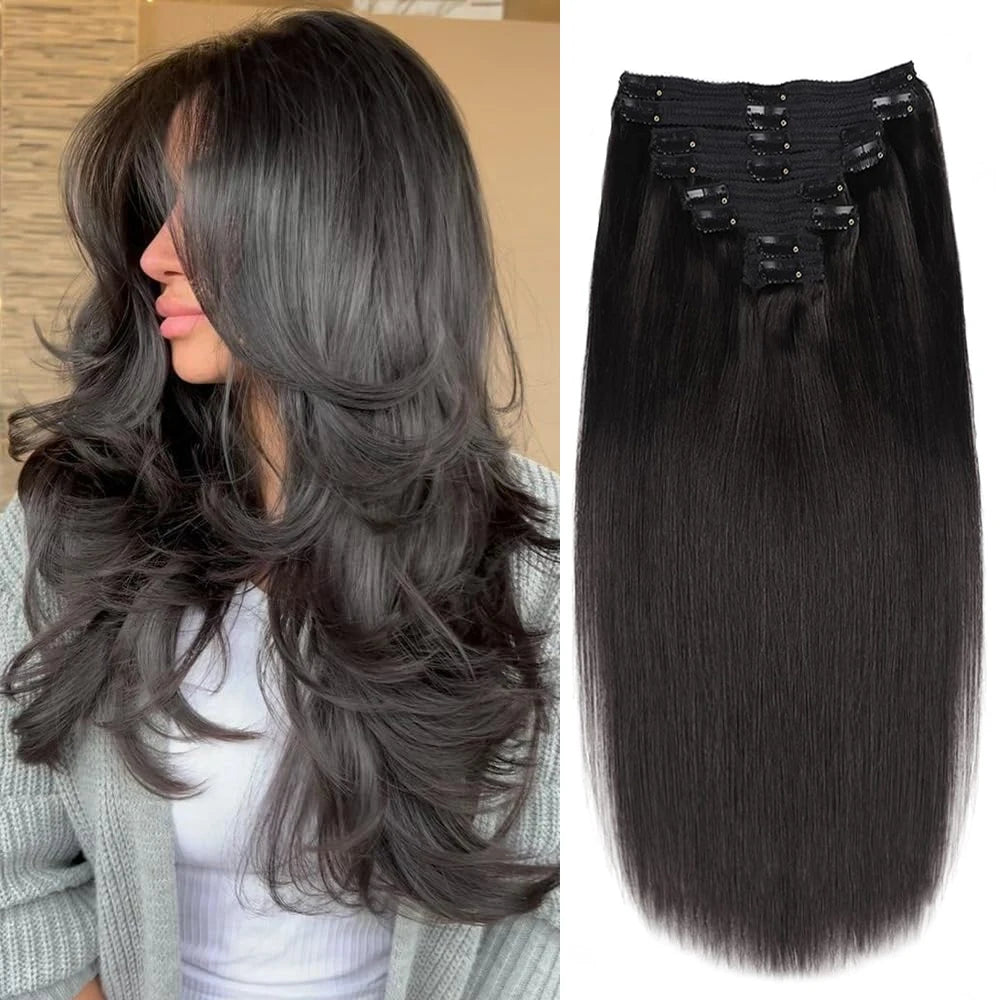 Clip In Hair Extensions Straight 100% Unprocessed Human Hair 8 Pcs/Set Full Head Seamless Brazilian Natural Black Clips ins Hair