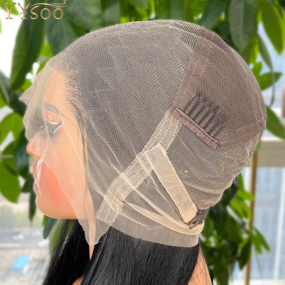 YYsoo 1# Long Silky Straight Dark Black Synthetic Full Lace Wigs for Women Heat Resistant Japan Futura Hair All Hand Tied Wig