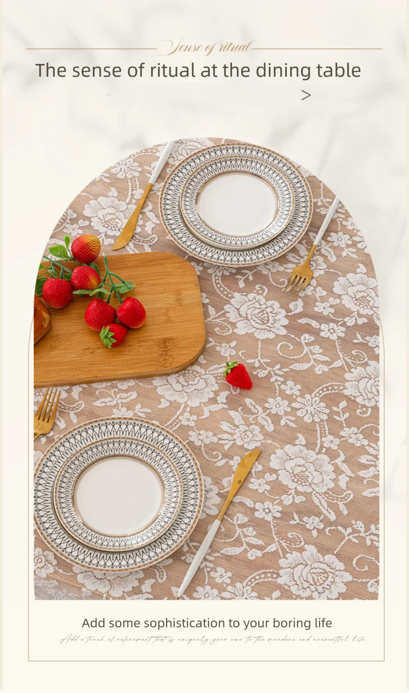 French Rose Lace Tablecloth, Rectangular Dining Tablecloth, Home Coffee Table Wedding Decoration Cover,