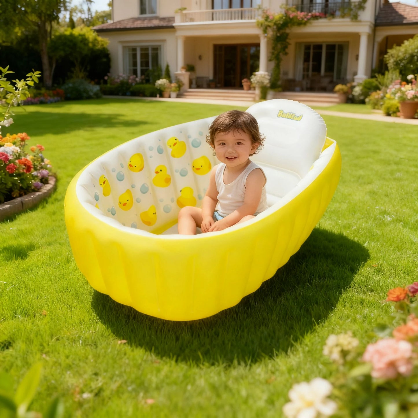 Inflatable Bathtub Pool for Sitting up, Blow up Portable Non-slip Baby Toddler Bathtub for Kids 0-6 Month, Yellow