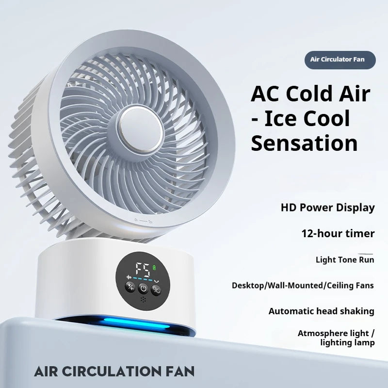 2026 New Upgrade Portable Rechargeable USB Wall Hanging Fan Remote Control Folding Shaking Head Fan With Nightlight Air