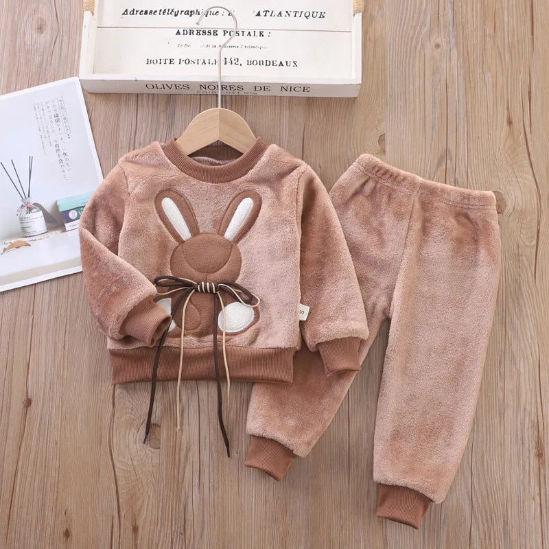 Baby Winter Clothes Set Baby Girls Boys Autumn Fashion Flannel Fleece 2pcs Clothes  Kids Cartoon Bear Sleepwear Children Pajamas