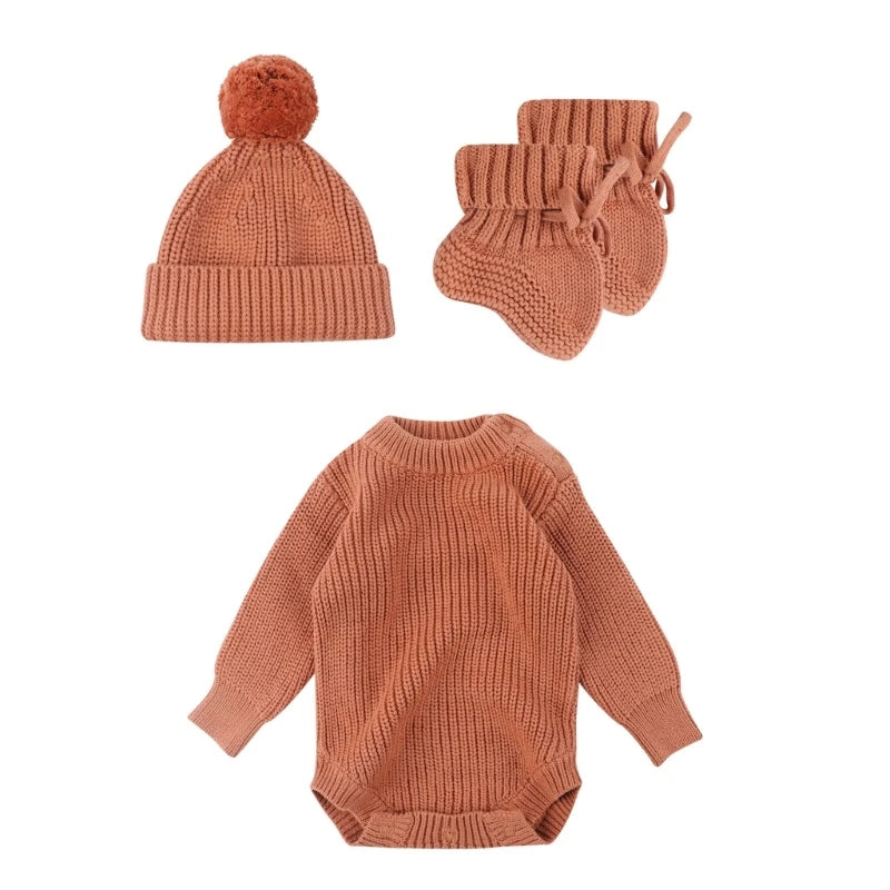 Cosy Infant Knitwear Soft & Comfortable Baby Jumpsuit Set with Matching Bonnet Hat and Booties Socks for Daily Comfort
