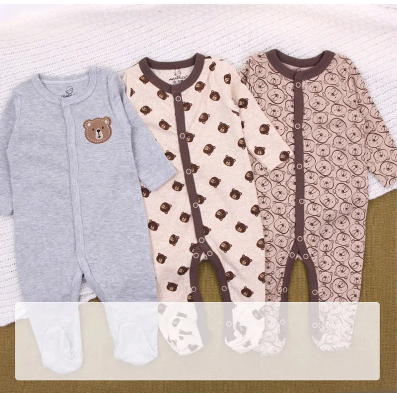 3Pcs Newborn Cotton Jumpsuit Baby Cute Bear Romper Spring Autumn Infants Loungewear Foot Wrap Crawl Suit Toddler Onesie Clothes