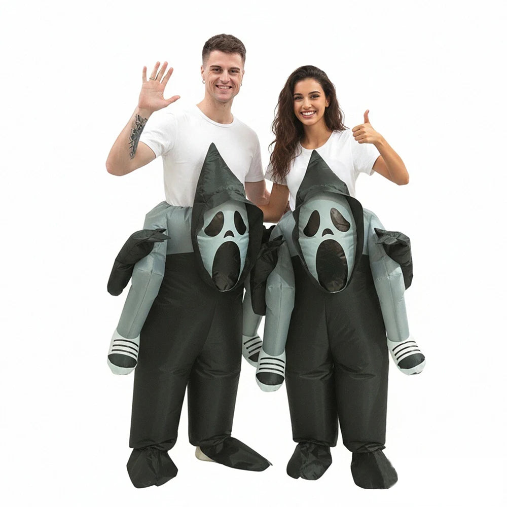 Halloween Ghost Inflatable Costume Scary Cosplay Outfit Ghost Back-Carry Pants Inflatable Cycling Carniva Party Costume Props