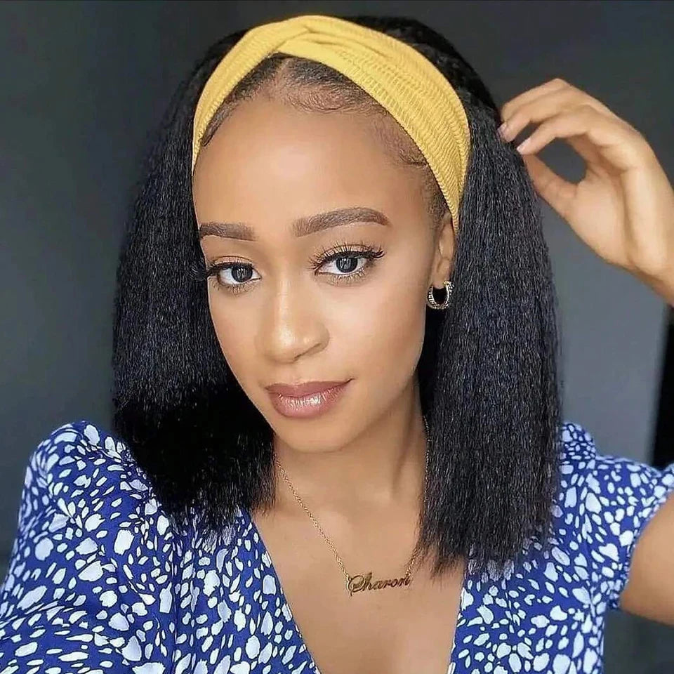Kinky Straight Short Bob Headband Wig For Women Brazilian Remy 100% Human Hair 250% Cheap Full Machine Made Headband Half Wig