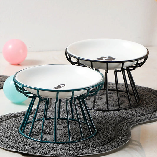 1pcs Ceramic Cat Food Bowl Wide  Safe Pets Water Food Bowls Non Slip Shallow Dish for Kitten Puppy Food Water Feeding