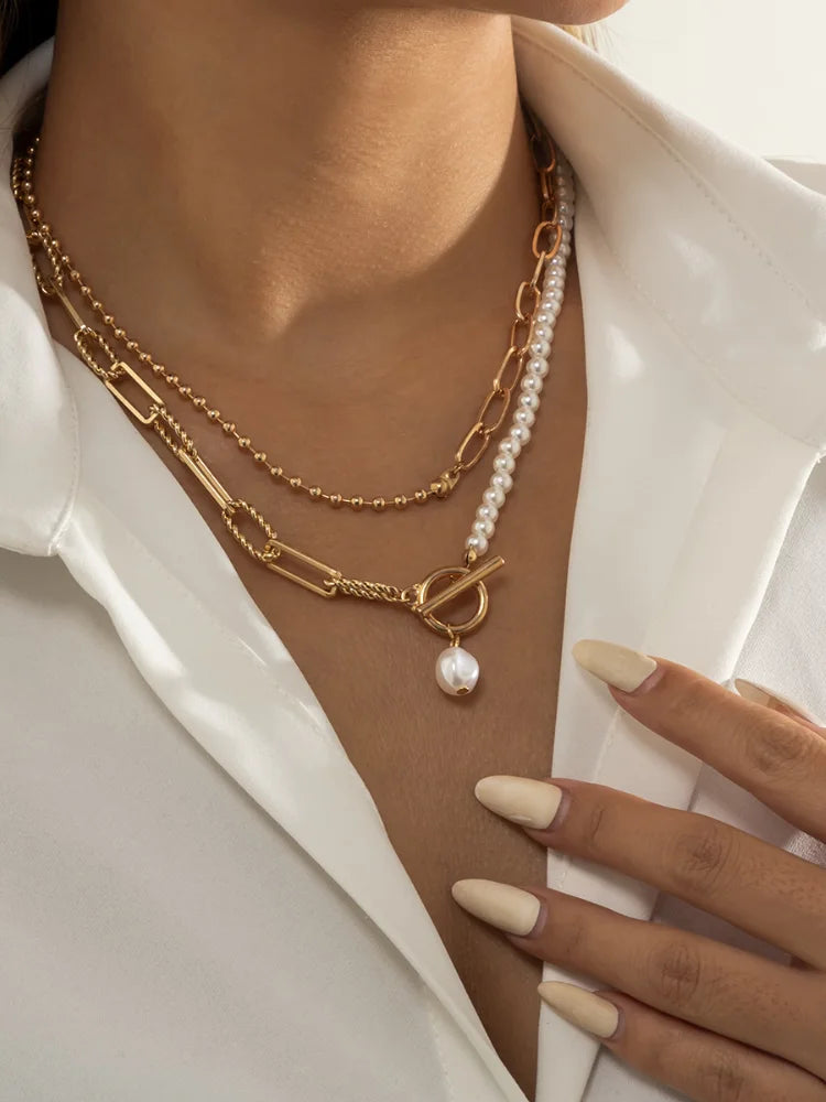 Multi-Layer White Imitation Pearl Necklace Bead Chain Punk Ladies Wedding Short Clavicle Necklac Girl Charm Banquet Jewelry