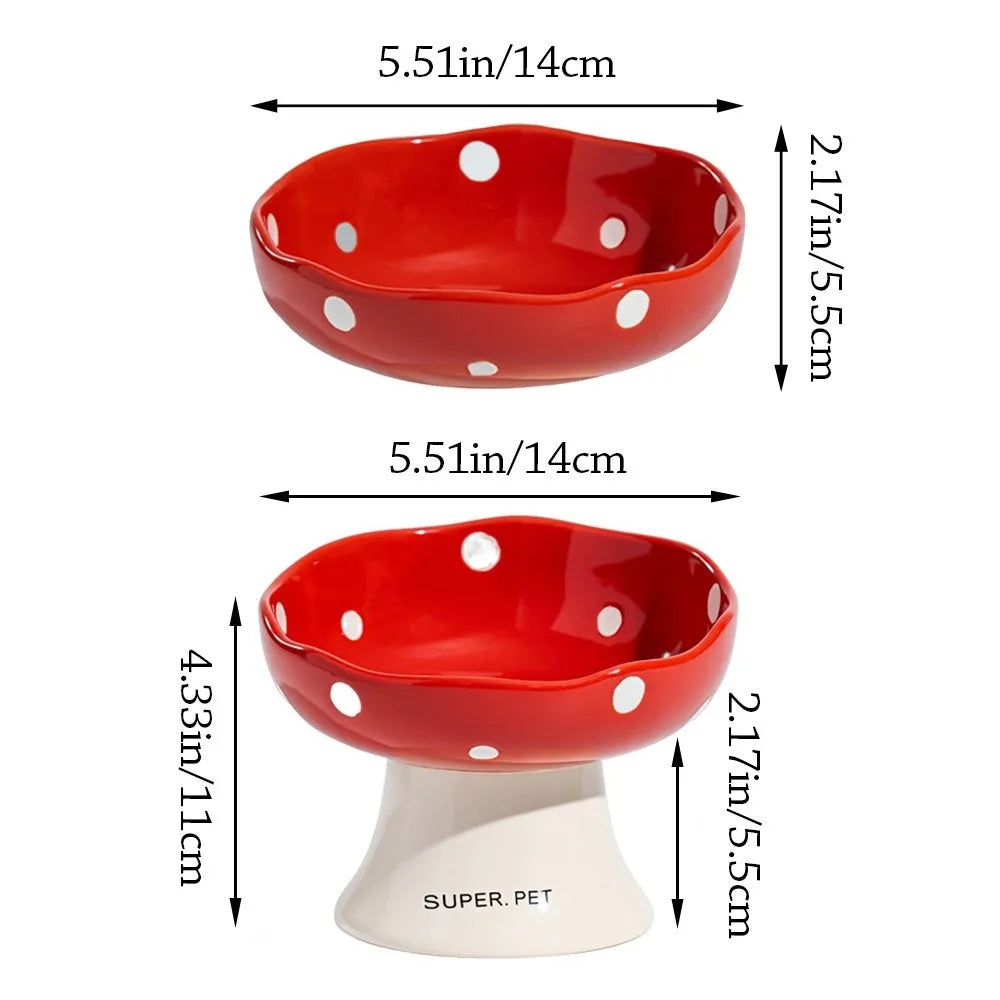 Ceramic Neck Protection Pet Bowl High Feet Slanted Mouth Mushroom Cat Bowl Anti-black Chin Anti-knockover Pet Food Bowl