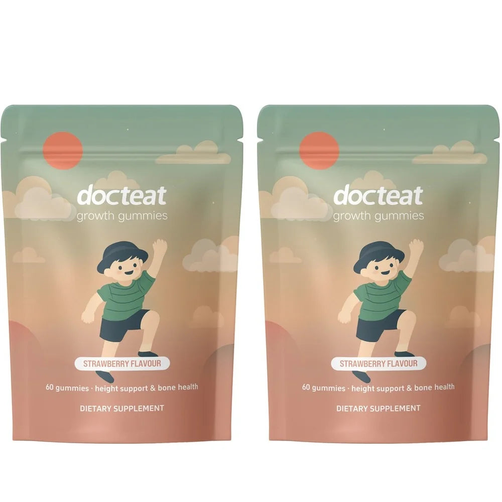 Docteat Growth Gummies Strawberry Flavor for Kids Height Support and Bone Health with Calcium Plus Vitamins D & K 60 Gummies
