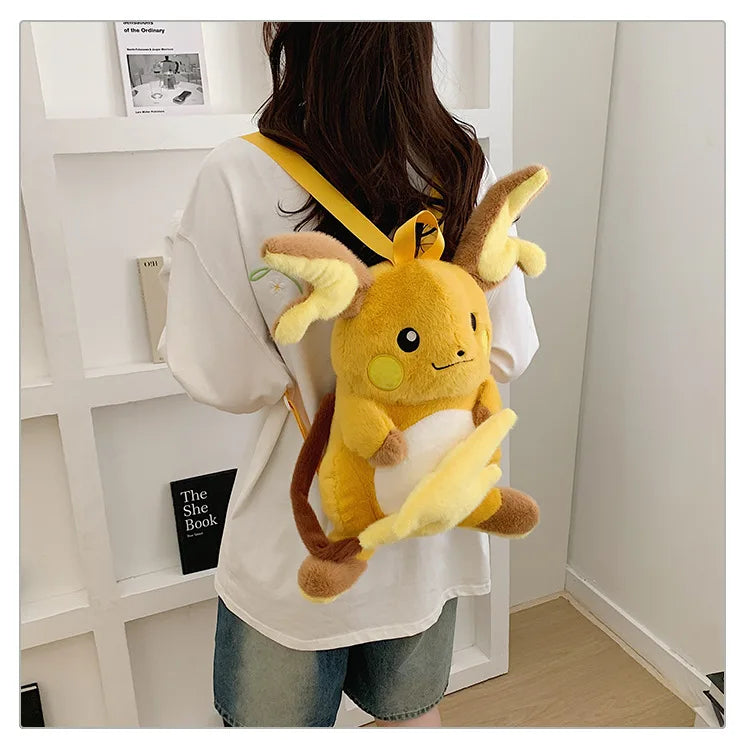 Japanese Style Plush Shoulder Bag Raichu Pikachu Eevee Psyduck Gengar Design Crossbody Backpack for Student Daily Outfit Gift