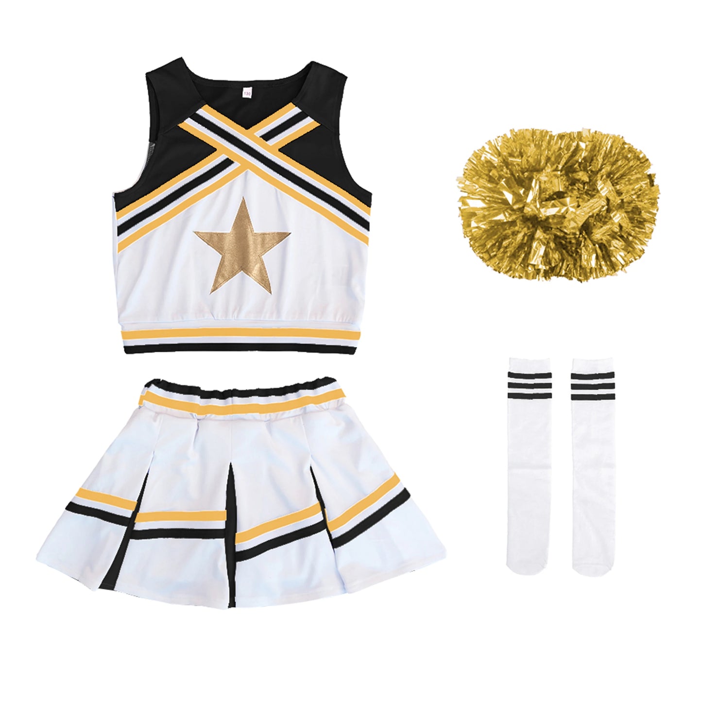 LOlanta 4Pcs Girls' Cheerleading Costumes with Socks Kids School Performance Cheerleader Outfit Halloween Fancy Dress Up 4-14Y